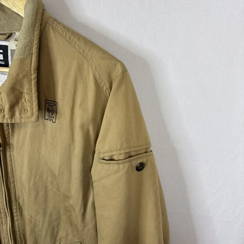 G Star Raw Fleet JKT Bomber Jacket Tan Cotton Linen Zip Front Mens M‎ Harrington